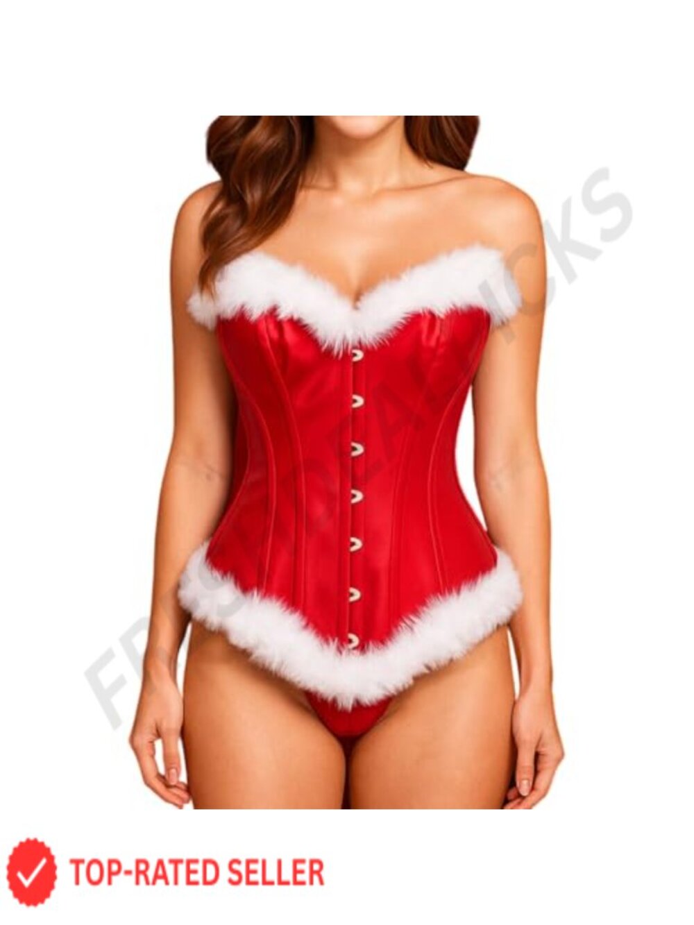 Womens Corset Top Off Shoulder Fuzzy Trim Bodyshaper Bustier Christmas Costume